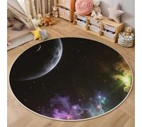GDJSMIN Round Rugs 180Cm Circle Washable Area Rugs For Living Room Crescent Moon Nebula Pattern Soft Low Pile Carpets Non-Slip Backing Cosmic Scene Carpet For Kid Bedroompurple