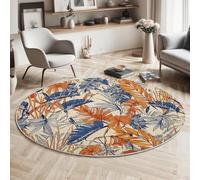 GDJSMIN Round Rugs 180Cm Circle Washable Area Rugs For Living Room Natural Leaf Design Soft Low-Pile Carpets With Non-Slip Backing Tropical Plant Pattern Carpet For Kid’S Bedroom Nursery,Orange Color