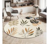 GDJSMIN Round Rugs 180Cm Circle Washable Area Rugs For Living Room Tropical Leaf Shapes Soft Low-Pile Carpets With Non-Slip Backing Plant Textures Carpet For Kid’S Bedroom Nursery,Cream