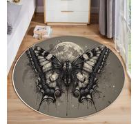 GDJSMIN Round Rugs 200Cm Circle Washable Area Rugs For Living Room Butterfly And Moon Patterns Soft Low-Pile Carpets With Non-Slip Backing Realistic Style Carpet For Kid’S Bedroom Nursery,Grey