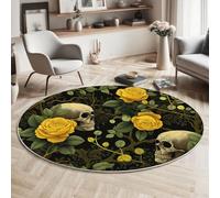 GDJSMIN Round Rugs 60Cm Circle Washable Area Rugs For Living Room Skull Yellow Rose Patternsoft Low-Pile Carpets With Non-Slip Backing Retro Plantscarpet For Kid’S Bedroom Nursery,Green