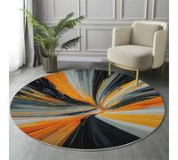GDJSMIN Round Rugs 90Cm Circle Washable Area Rugs For Living Room Abstract Line Design Soft Low Pile Carpets Non-Slip Backing Cubism Style Carpet For Kid Bedroomorange Color