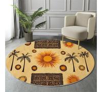 GDJSMIN Round Rugs Circle Washable Area Rugs For Living Room African Geometric Patterns Soft Low Pile Carpets Non-Slip Backing Tribal Patterns Carpet For Kid Bedroomlight Yellow