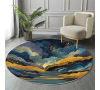 GDJSMIN Round Rugs Circle Washable Area Rugs For Living Room Dark Skies Soft Low-Pile Carpets With Non-Slip Backing Fantasy Landscapes Carpet For Kid’S Bedroom Nursery,Dark Blue