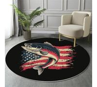 GDJSMIN Round Rugs Circle Washable Area Rugs For Living Room Fish Illustration Soft Low-Pile Carpets With Non-Slip Backing Vintage American Flag Carpet For Kid’S Bedroom Nursery,Charcoal Black