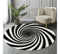 GDJSMIN Round Rugs Circle Washable Area Rugs For Living Room Swirl Illustration Soft Low Pile Carpets Non-Slip Backing Simple Line Design Carpet For Kid Bedroomblack And White