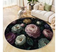 GDJSMIN Round Rugs for Living Room 60cm, Classic Floral Illustration Floor Rug Machine Washable Peony Green Leaf Design Carpet Floor Mat, Non Slip Soft Carpet Rug for Bedroom Kitchen Home Decor, Pink
