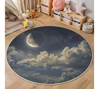 GDJSMIN Round Rugs For Living Room 80Cm, Starry Sky Circle Rug Machine Washable Moonlit Clouds Scenery Carpet Floor Rugs Non Slip Soft Carpet Rug For Bedroom Kitchen Home Decor, Midnight Blue