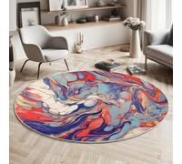 GDJSMIN Round Rugs Living Room 120Cm,Abstract Fluid Art Painting Area Rugs, Machine Washable Non-Slip Carpet,Low Pile Non-Shedding Swirl Pattern Design Dining Room, Bedroom,Red