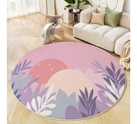 GDJSMIN Round Rugs Living Room 150cm,Cartoon Style Area Rugs, Machine Washable Non-Slip Carpet,Low Pile Non-Shedding Moon Plant Leaf Pattern Design Dining Room, Bedroom,Light Pink