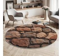 GDJSMIN Round Rugs Living Room 160cm, Realistic Painting Area Rugs, Machine Washable Non-Slip Carpet, Low Pile Non-Shedding, Realistic Stone Wall Texture, Dining Room, Bedroom