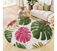 GDJSMIN Round Rugs Living Room 180cm,Tropical Plant Theme Area Rugs, Machine Washable Non-Slip Carpet,Low Pile Non-Shedding Palm Leaf Monstera Patterns Design Dining Room, Bedroom,Green