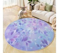GDJSMIN Round Rugs Living Room 80cm,Dreamy Style Area Rugs, Machine Washable Non-Slip Carpet,Low Pile Non-Shedding Floral Leaf Patterns Design Dining Room, Bedroom,Light Purple