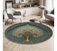 GDJSMIN Round Rugs Living Room 80cm,Traditional Persian Pattern Area Rugs, Machine Washable Non-Slip Carpet,Low Pile Non-Shedding Plant Tree Pattern Design Dining Room, Bedroom,Emerald Green