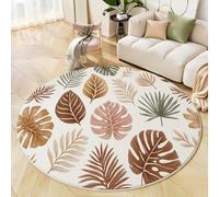 GDJSMIN Round Rugs Living Room 90cm,Tropical Leaf Pattern Area Rugs, Machine Washable Non-Slip Carpet,Low Pile Non-Shedding Monstera Leaf Palm Leaf Texture Design Dining Room, Bedroom,Brown