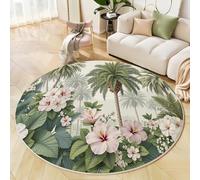 GDJSMIN Rugs Living Room Round 180Cm Tropical Scenery Green Washable Circle Area Rugs Tall Palm Trees Bedroom Carpet Round Short Pile Thin Anti Slip For Dining Room Kids