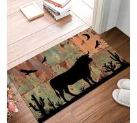 GDJSMIN Rural Animals Door Mat 50 x 80 cm - Machine Washable Mat Super Soft Non Slip Doormat Indoor Bull Cactus Bird Absorbent Floor Mats Heavy Duty Entrance Rug, Rust Red