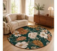 GDJSMIN Rural Herbaceous Flowers Round Rug 180cm Cosmos Peony Soft Machine Washable Non Slip Low-Pile Circle Thin Rug for Living Room Kitchen Bedroom Dining Room Mustard Yellow