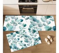 GDJSMIN Sage Green Kitchen Rug Eucalyptus Leaf Pattern 44×70Cm+44×120Cm Washable Non-Slip Kitchen Rug Set, Watercolor Plants Home Decoration Floor Mats For Floor Home,Sink,Laundry