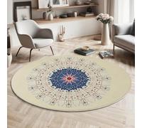 GDJSMIN Simple Line Drawing Rugs Round ø 80cm Living Room Blue Lines Polka Dot Design Non-Slip Area Rug Round Machine Washable Floor Carpet Short Pile Soft Circle Rug for Bedroom Nursery, Beige