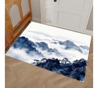 GDJSMIN Small Machine Washable Rugs 80 x 120 cm, Non-Slip Doormat,Ink Painting Bedside Rug, Low Pile Non-Shedding Carpet,Mist Cedar, Entrance, Entryway, Corridor,Indigo