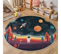 GDJSMIN Space Landscape Rugs Round Ø 200Cm Living Room Cute Astronaut Planets Non-Slip Area Rug Round Machine Washable Floor Carpet Short Pile Soft Circle Rug For Bedroom Nursery,Colorful
