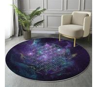 GDJSMIN Space Style Round Rugs Ø160Cm Living Room Non Slip Round Area Rug Short Pile Sacred Geometry Bedroom Circle Carpet Washable Soft Floor Mat Rugs For Kids Room Decor,Purple