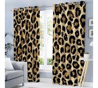 GDJSMIN Spotted Texture Curtains W 52" X L 84" - 2X Panels - Eyelet Curtain Brown - Animal Leopard Pattern Curtains For Bedroom & Living Room