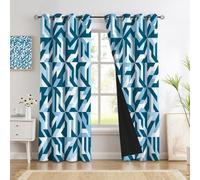 GDJSMIN Super Soft Modern Illusion Geometry Thermal Insulated Blackout Curtains Geometric Polyline Window Treatment Eyelet Blackout Curtains for Bedroom 46 x 54 Inch Navy Blue Two Panels