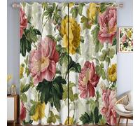 GDJSMIN Super Soft Vintage Floral Pattern Thermal Insulated Blackout Curtains Rococo Peony Window Treatment Eyelet Blackout Curtains For Bedroom W 46" X L 54" Mustard Yellow Two Panels