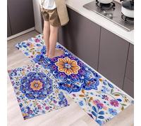 GDJSMIN Traditional Mandala Kitchen Rug Set 2 Piece Ethnic Customs Non Slip And Anti Fatigue Kitchen Mat, Blue Washable Mats And Rugs For Hallway Runner Set,Home Decoration