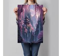 GDJSMIN Traditional Oriental Painting Poster Canvas Painting,60×80 Cm Frameless Wall Decor Waterfall Cherry Blossom Landscape Wall Prints Artworks For Living Room Bedroom Home Decorative,Pink