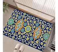 GDJSMIN Traditional Tile Art Door Mats Indoor Washable,Soft Thin Short Pile Floral Geometric Designs Doormat Inside For Entryway Kitchen Entrance Floor Mat,Dark Blue,40 X 60 cm