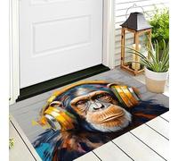 GDJSMIN Trendy Anthropomorphic Animals Doormat 40 x 60 cm Yellow Indoor Floor Mat Washable Door Mat for Entryway Kitchen Bathroom Decorative Doormat Anti Slip Headphone-Wearing Gorilla