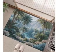 GDJSMIN Tropical Jungle Scene Door Mats Indoor Washable,Soft Low Pile Front Door Mat,Non-Slip Entrance Rug,Lush Palm Trees Floor Carpet,Floor Carpet Kitchen Laundry Bedroom(Olive Green, 50 X 80 cm)