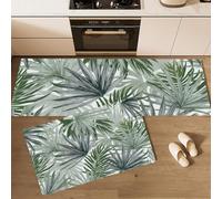 GDJSMIN Tropical Plant Leaves Kitchen Rugs and Mats Set of 2, Palm Leaf Pattern Non-Slip Washable Floor Mats, Doormat Decor, 50×80cm+50×120cm