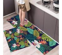GDJSMIN Tropical Plants And Flowers Kitchen Mat, Non Slip Washable Kitchen Floor Rug,Orchids Monstera Leaves, Soft Absorbent Mat For Kitchens Sink,44×70Cm+44×120Cm,Green