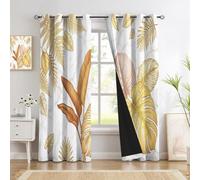 GDJSMIN Tropical Plants Room Darkening Curtains & Drapes - Gilded Marble Monstera Leaf Thermal Efficiency Draperies for Living Room Farmhouse Cabin Bedroom Window Decor, 2 Pcs,46 x 72 Inch, Gold