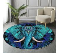 GDJSMIN Turquoise Rugs Living Room Round Large Rug,Non-Slip Carpet Rugs For Bedroom,3D Mandala Pattern Washable Rug For Living Rooms Corridors Rooms (60Cm,Animal Elephant)