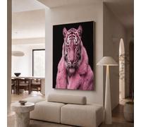 GDJSMIN UnFramed Canvas Wall Art 60×80 cm Pop Art Pink Tiger Black Spot Walls Canvas Pictures for Living Room Bedroom Hallway Wall Decoration Prints Pink