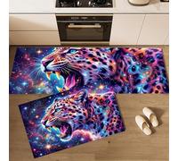 GDJSMIN Universe Starry Sky Kitchen Mat, Non Slip Washable Kitchen Floor Rug,Fierce Leopard, Soft Absorbent Mat For Kitchens Sink,50×80Cm+50×120Cm,Purple
