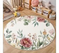 GDJSMIN Vintage Wildflower Style Round Rugs Ø160Cm Living Room Non Slip Round Area Rug Short Pile Watercolor Peony Pattern Bedroom Circle Carpet Washable Soft Floor Mat Rugs For Kids Room Decor,Green