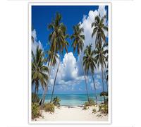GDJSMIN Wall Art Frameless Canvas - White Sand Beaches Palm Trees Painting For Bedroom Decor, Tropical Beach Scenery Canvas Wall Art For Living Room, Hallway Or Office, 40×60 Cm