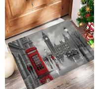 GDJSMIN Washable Door Mat for Entryway 40 x 60 cm,Grey Retro City Scenery Door Rugs for Front Back Doors Short Pile,London Red Telephone Booth Big Ben Machine Washable Kitchen Rug Non Slip Bath Rug