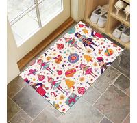 GDJSMIN Washable Door Mat For Entryway 45 X 75 cm,Pink Animation Style Door Rugs For Front Back Doors Short Pile,Nutcracker Soldiers Ballerina Elements Machine Washable Kitchen Rug Non Slip Bath Rug