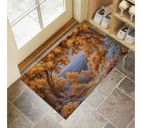 GDJSMIN Washable Door Mat for Entryway 60 x 90 cm,Yellow Natural Forest Landscape Door Rugs for Front Back Doors Short Pile,Autumn Forest Panorama Machine Washable Kitchen Rug Non Slip Bath Rug