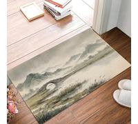 GDJSMIN Washable Door Mats Indoor | Traditional Landscape Non-Slippery Front Door Mat - Arch Bridge Mountain Range Reeds Dust Grabbing Doormats - Gray-Green, 80 x 120 cm