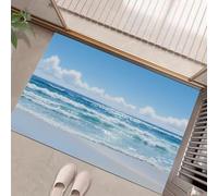 GDJSMIN Waves Spattern Entryway Rug Indoor Door Mat, Washable Low Pile Tranquil Beach Scene Rug, Non-Slip Bedroom Carpet For Front Door Entrance Welcome Mat, 45 X 75 Cm, Light Blue