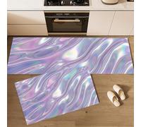 GDJSMIN Wavy Pattern Kitchen Rugs And Mats Non Skid Washable Set Of 2, Modern Technology Kitchen Floor Mats, Light Purple Kitchens Runner Rug,50×80Cm+50×120Cm