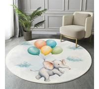 GDJSMIN White Rugs Living Room Round Large Rug,Non-Slip Carpet Rugs For Bedroom,3D Watercolor Cartoon Style Washable Rug For Living Rooms Corridors Rooms (90Cm,Cute Animal Elephant)
